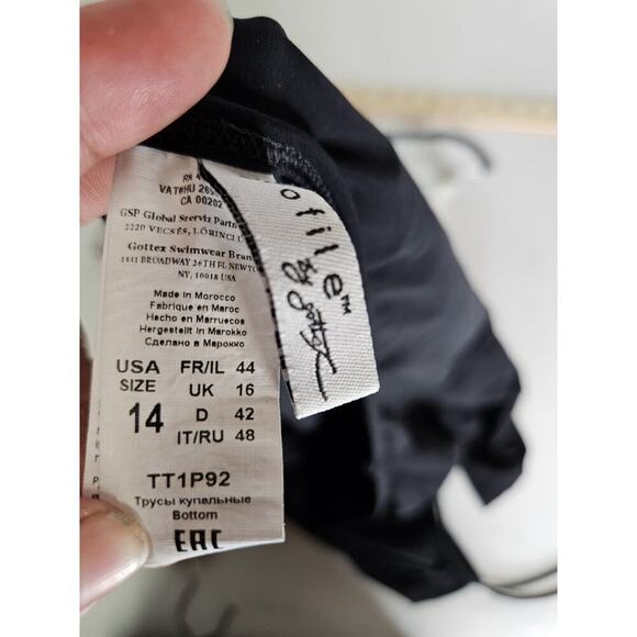 Profile By Gottex Tutti Frutti Periwinkle Black Sz 14 Side Shirred Swim Skirt - Picture 4 of 5